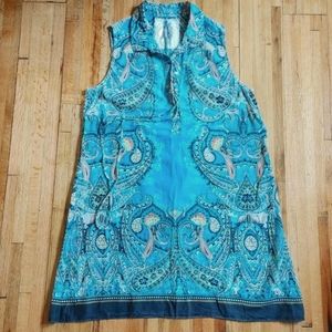 CINO Sleeveless Turquoise Paisley Shift Dress XL